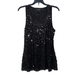 Willi Smith Black Sequined Racerback Tank Size Medium Scoop Neck Dressy Top